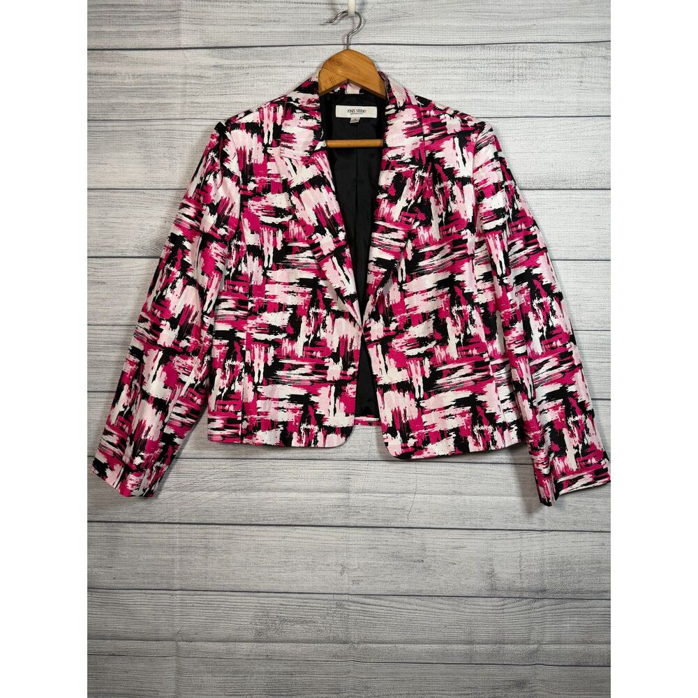 Jones Studio Separates Women's 16 Pink Black Abstract Print Blazer Jacket 4342